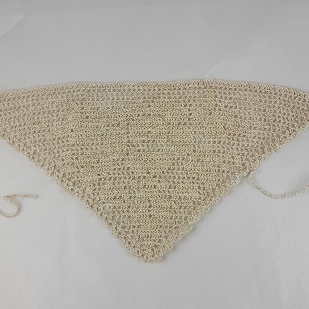 Handcrafted Cream Crochet Rose Filet Head Scarf Bandana Tie Back Cotton - Picture 6 of 7